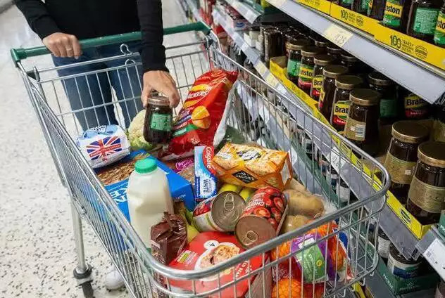 Supermarket cart with food. Cost of living in Russia Supermarket cart with food. Cost of living in Russia